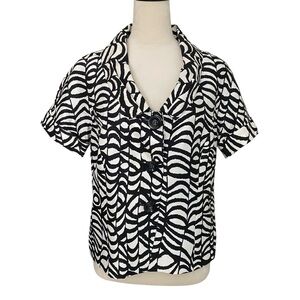 Lafayette 148 New York 100% Silk Jacket Black White Abstract Print Sz 10 Career